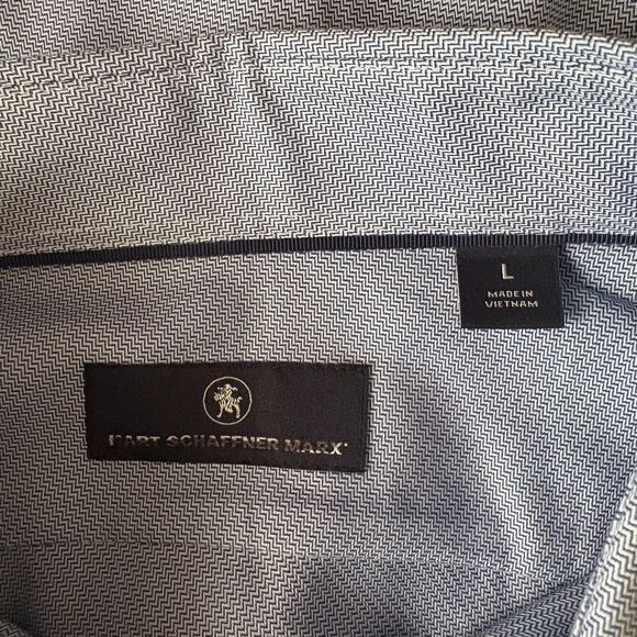 Hart Schaffner Marx Herringbone Cotton Button Down Shirt Gray White Size Large - Picture 3 of 4